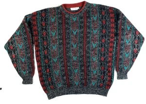 Vintage 90er JJ Cochran Herren Größe XLT XL-TALL Pullover schwarz flauschig geometrisch Cosby USA - Bild 1 von 9