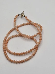 Vintage Angel Skin Coral Small Round Bead Necklace Gold Filled Clasp - Picture 1 of 11