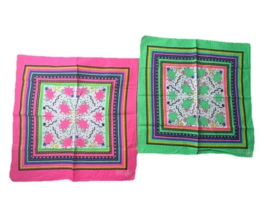 Two Vintage 1980s Neon Pop Art Geometric Bandanas RN 13960 All Cotton Crisp - Image 1 of 4