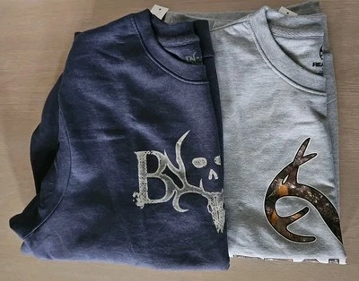 (2) Manga Larga XL Crew Vellón Azul Hueso Coleccionista Árbol Real Camuflaje Cuernos Logo  Foto 1 de 4