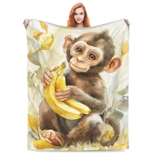 Monkey Blanket for Kids, Boys, Girls, Adults - Flannel Throw Blanket With Ban... - Picture 1 of 8