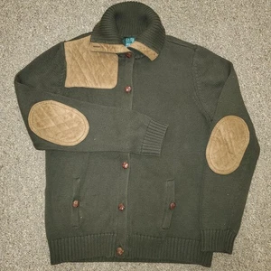 VTG Lauren Ralph Lauren Sweater Women L Green Hunting Shooting Cardigan Patches - Picture 1 of 12