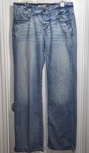 BKE Justin Jeans Mens 34L Blue Bootcut Distressed Embroidered Whiskered (35x35) - Picture 1 of 15
