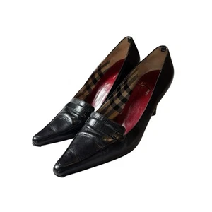 Burberry Women Black Check Leather Pump Heels Size 38.5 - Picture 1 of 11