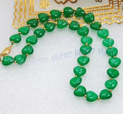 Collar de cuentas de piedras preciosas en forma de corazón de jade verde natural de 12 mm 14-100"" Foto 1 de 4