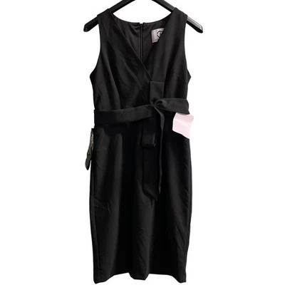 JS Collections Dress Womens 10 Black Ella Bow Tie Cocktail Midi Event LBD Party - Image 1 of 4