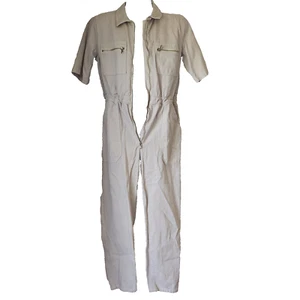 H&M Divided Women's Jumpsuit Size 10 Cream Coveralls Short Sleeve Full Metal Zip - Picture 1 of 15