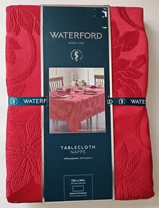 Waterford 70 x 84 Tablecloth Red Poinsettia Formal Christmas Holiday Jacquard - Picture 1 of 7
