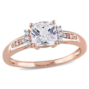 Amour 10k Rose Gold Created White Sapphire and Diamond Accent Engagement Ring