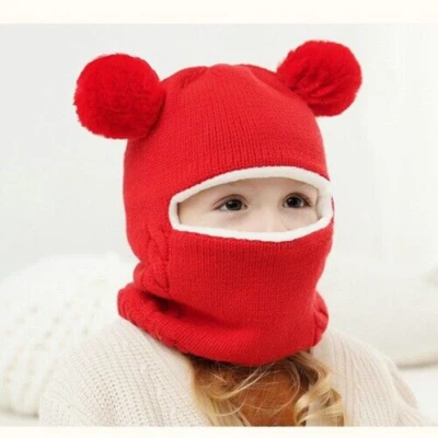Bebé Niños Niños Niñas Invierno Cálido Sombrero con Pelota de Piel Niño Gorro Gorra + Conjunto de Bufanda Foto 1 de 4
