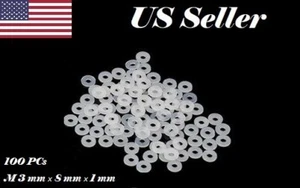 100 PCs M3 Plastic Nylon Flat Spacer Washer ID=3 mm OD = 8 mm Thickness = 1 mm - Picture 1 of 1