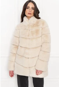 REVOLVE LAMARQUE MAREN FAUX FUR COAT WOMEN BONE OFF WHITE SZ L NWT $375 STUNNING - Picture 1 of 10