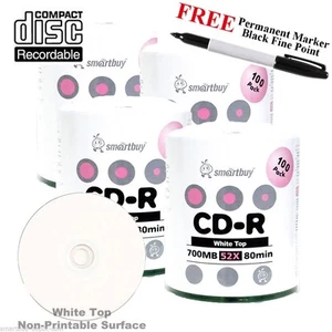 400 SmartBuy CD-R 52X 700 MB disco multimedia blanco superior en blanco + marcador permanente negro - Imagen 1 de 4