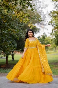 GEORGETTE GOWN WEAR DRESS BOLLYWOOD NEW PARTY STITCHED INDIAN WEDDING - Picture 1 of 4