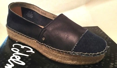New! Sam Edelman Leather Platform Espadrille Flat 41/10 NAVY Handmade Spain $190 - Image 1 of 4