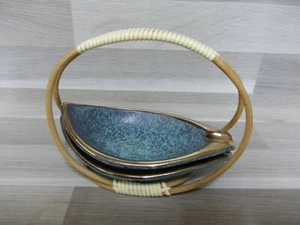 Retro Mid Century Ständer Rockabilly Rattan mit 2 Keramik Ascher von Bay ? - Bild 1 von 3