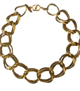 Collana Vintage Doppio Link Miriam Haskell Tono Oro Anni 80 Estate Jewelry - Foto 1 di 6