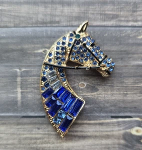 Blue Crystal MAGNETIC Horse Head brooch, horse show lapel, equestrian jewelry - Picture 1 of 5