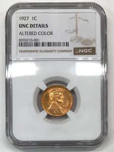 1927 P Lincoln Wheat Cent NGC UNC Details (altered color) - Picture 1 of 4