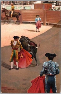 Vintage 1910s BULL FIGHTING Postcard Matador "UNA VERONICA" Stengel & Co Dresden - Picture 1 of 2