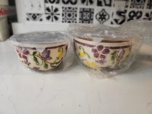 Temptations Serving Bowls- Garden Butterfly Purple Retired Embossed 1.5 & 2.5QT - Picture 1 of 7