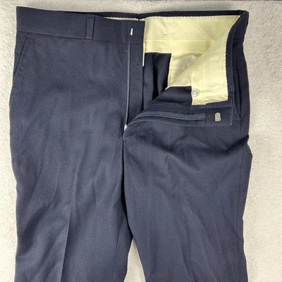 Vintage 70s Pendleton Pleated Wool Unhemmed Pants 36 Deadstock Navy Blue Retro - Image 1 of 4