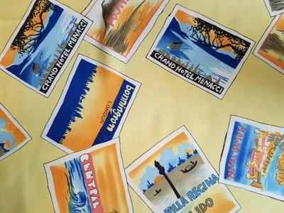 Fabric Yellow Travel Hotel Print Silk Polyester, Sewing Crafts 18x44" HY Remnant - Image 1 of 4