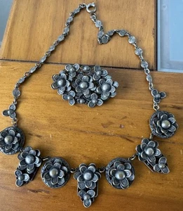 Antique Victorian Etched Stamped Silver Tone Book Chain Art Deco 16” Necklace - Picture 1 of 15