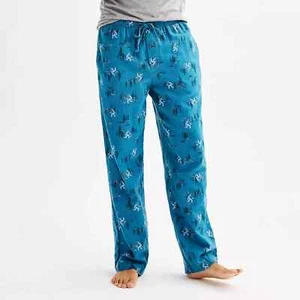 Mens Forest Yeti Flannel Lounge Pants Blue Novelty Sasquatch Pajama L NWT - Picture 1 of 3
