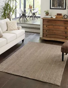 Rug Jute Grey Natural Handmade Braided Farmhouse Decor Rustic look Modern Carpet - Picture 1 of 8