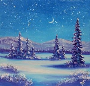 Landscape Winter Original Painting Signed Wall Decor Christmas Gift Ukraine Art - Picture 1 of 24