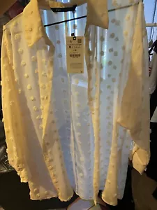 zara womens’ Oversized design long sheer shirt ecru M Brand New - Picture 1 of 8