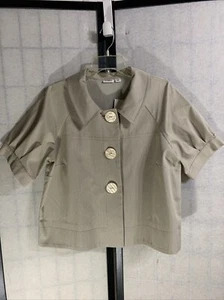 Cato Jacket ~ Khaki , Striped, Large Buttons, Short Sleeve, Style 8689 Size L - Picture 1 of 8