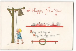 Postcard 1916 A Happy New Year Little Boy Ringing Bell VTG ME2. - Picture 1 of 2