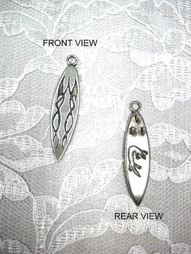 TRIBAL DESIGN SURFBOARD SHAPE with LIZARD & FINS BACK PENDANT NECKLACE - Image 1 of 1