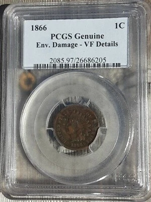 1866 Indian Head Penny PCGS Graded VF Details - Image 1 of 2