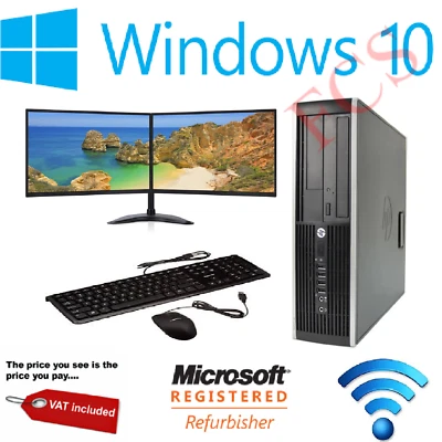 Cheap HP Office PC Quad Core i5 i7 RAM  Windows 10 HDD SSD Desktop Dual Monitor - Image 1 of 4