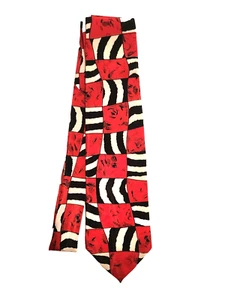 Italian Handmade 100% Silk Neck Traditional Tie Regular Length Zebra Print Red - Picture 1 of 4