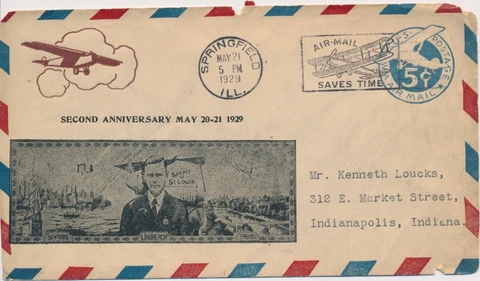 2nd Anniversary 5/20-21/1929 Charles Lindbergh Trans-Atlantic Flight AST cancel Cover