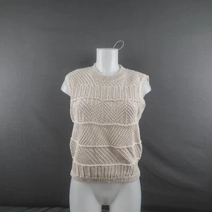 MNG Mango Womens Sweater Vest Large Tan Open Sparkle Minimal Preppy Capsule NEW - Picture 1 of 13