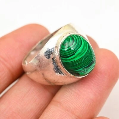 Malachite Solid 925 Sterling Silver Statement Handmade Men's Ring, All Size M856 - Image 1 of 4