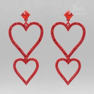 Pendientes colgantes de aro de cristal estrás corazón rojo graduación día de San Valentín 6919 - Imagen 1 de 4