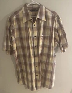 Coogi Shirt Mens 5XL Brown Yellow Plaid Button Up Loose Y2K Hip Hop Cotton - Picture 1 of 11