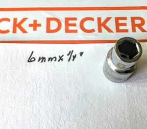 Black & Decker 6 mm x 1/4"  Dr Standard Socket 6 Point Free USA Shipping - Picture 1 of 3
