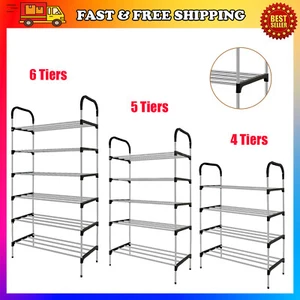 4-6 Tier Shoe Rack Organizer Storage Pairs Shoes Shelves Space 50 Pairs Standing - Picture 1 of 20