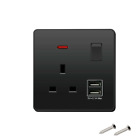 SINGLE GANG WALL SOCKET 13A WITH 2 USB CHARGER PORTS PLUG SWITCHED SOCKET