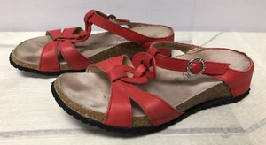 Haflinger Red Leather Wedge Cork Strappy Slide Sandals Womens 38 / 7 (6A34) - Picture 1 of 10