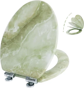 Asiento de inodoro de mármol madera moldeada duradera con cierre silencioso, fácil limpieza, liberación rápida - Imagen 1 de 7