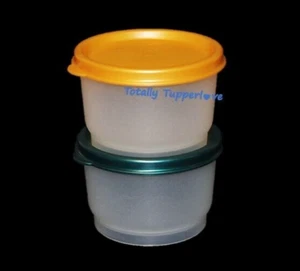 2 tazas de aperitivos Tupperware de 4 oz. Juego de contenedores con sellos joya verde y dorado ❤️ - Imagen 1 de 2