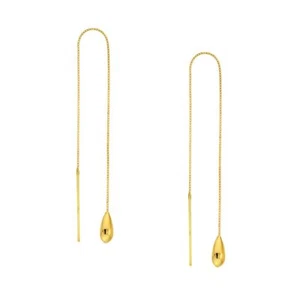 Tear Drop Box Chain Threader Earrings Real 14k Yellow Gold - Picture 1 of 2